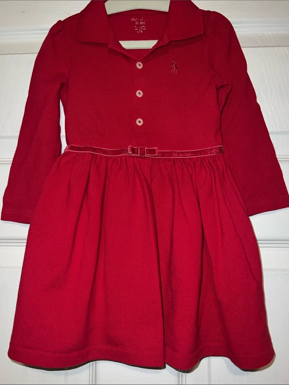 Ralph Lauren Girls' Red Long-Sleeve Polo Dress
